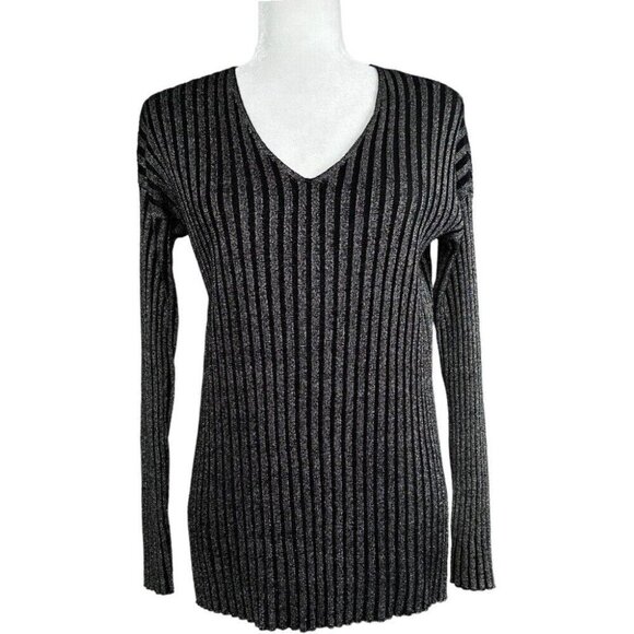 Vince‎ Camuto Women’s Black V-Neck Ribbed Long Sleeve Knit Sweater XS/C38 - Picture 1 of 10